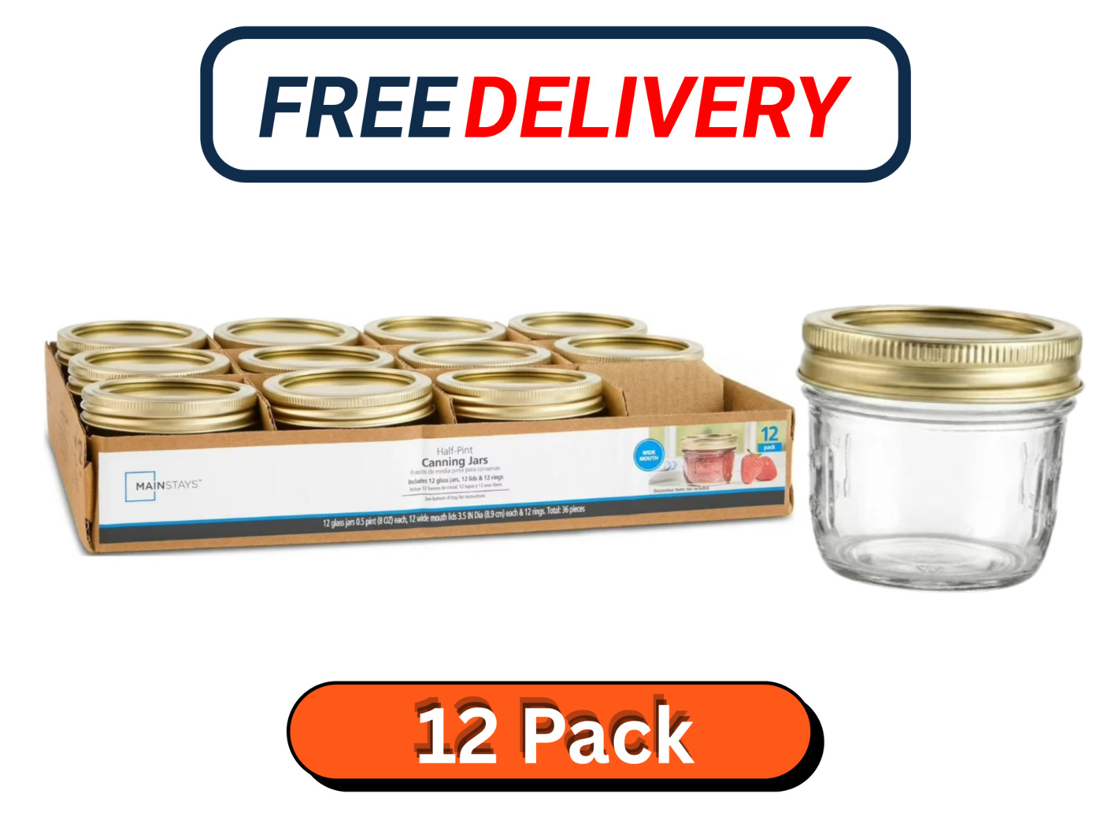 Mainstays 8 oz Wide Mouth Mason Jars with Lids & Rings 12 Pack Canning Jars. Mainstays 8 oz Wide Mouth Mason Jars with Lids & Rings 12 Pack Canning Jars.