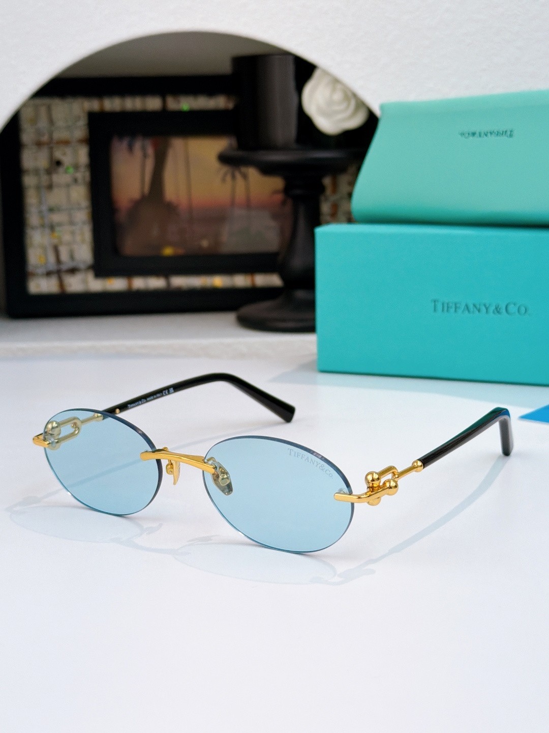 Tiffany TF3104D Women\'s Shades 58-18-140 Minimal Rimless Oval Frame Blue Lens