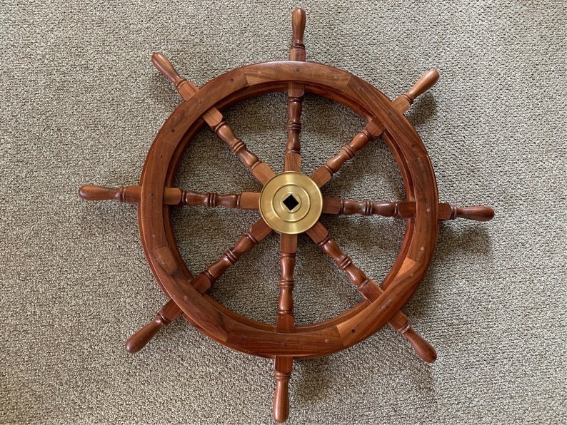 Solid Wood Ship's Handcrafted Wheel - 36 inch Diameter-Absolutely Stunning Decor