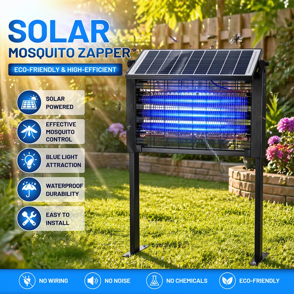 Solar Bug Zapper Outdoor Mosquito Zapper Waterproof 4500V Electric Fly Zapper US
