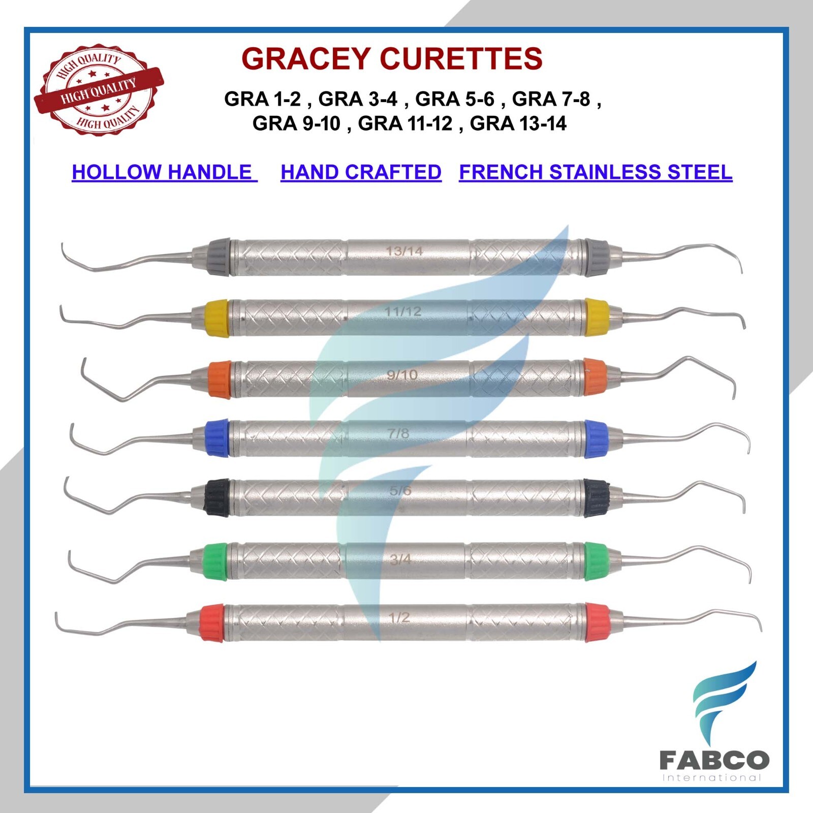 7 Pcs Dental Periodontal Gracey Curettes Set Surgical Hollow Handle GERMAN