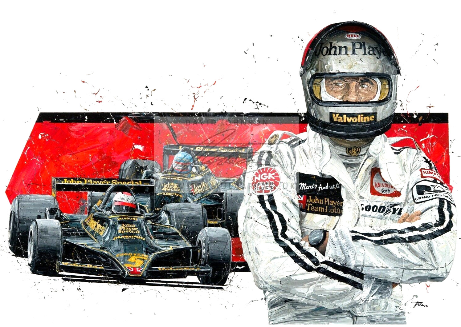 1978 MARIO ANDRETTI SIGNED Giclee lithograph art 24 x 34 in.race car F1 Indy 500