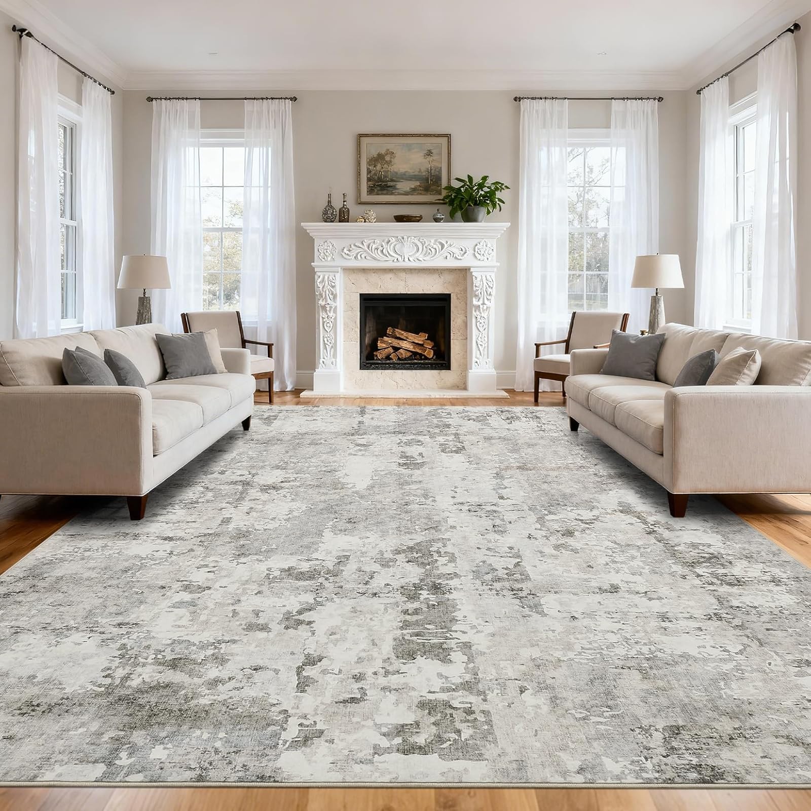 GarveeHome Area Rug 10x14 Washable Neutral Abstract Beige GarveeHome Area Rug 10x14 Washable Neutral Abstract Beige