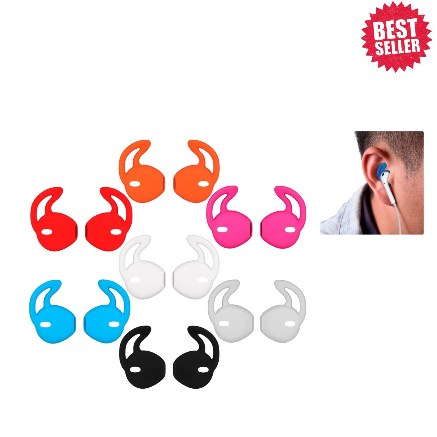 Comfortable Silicone Ear Hook Tips for Active Lifestyles - 7 Pairs Included