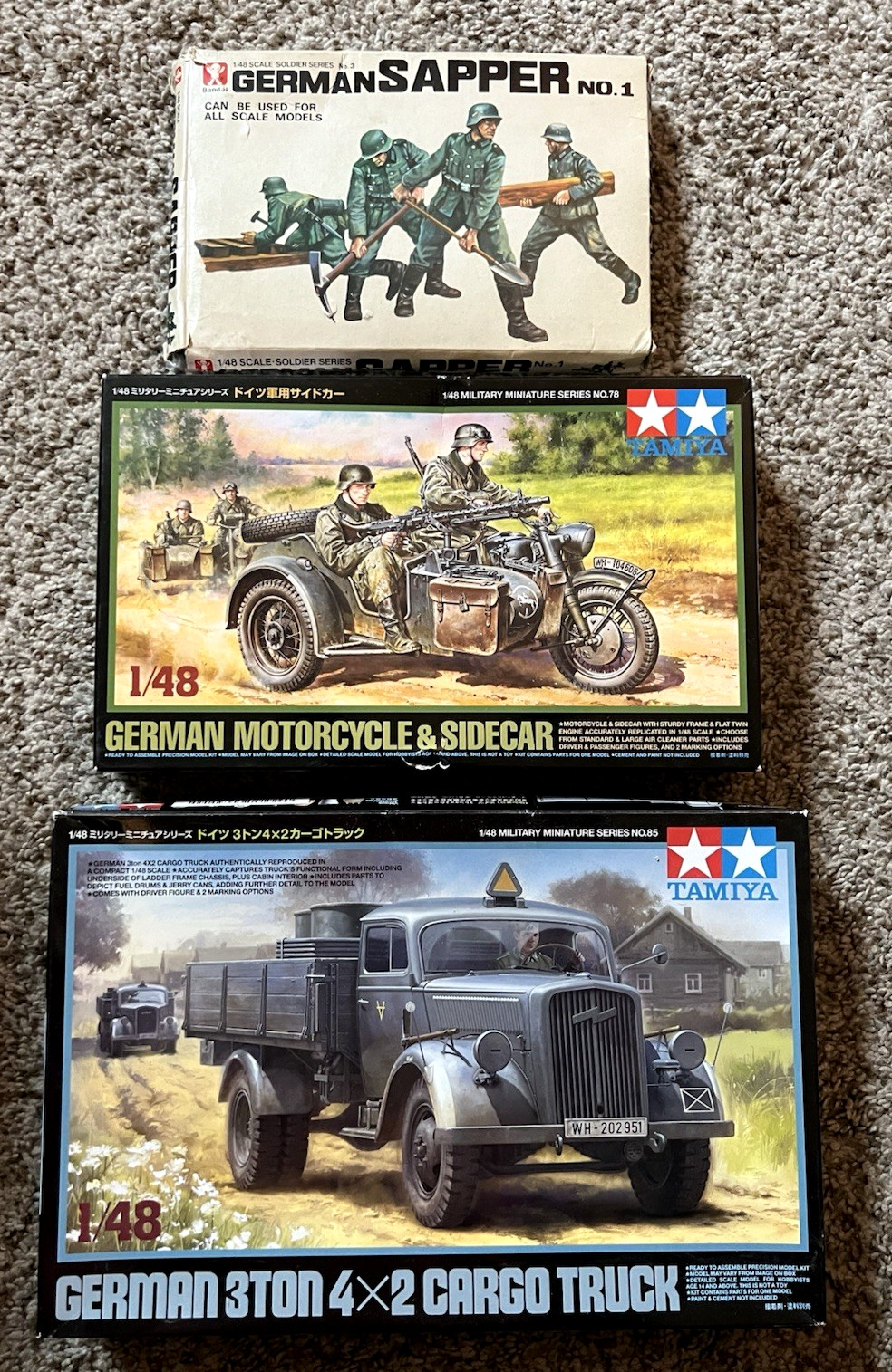 1/48 Scale German WWII Sappers Lot Truck, Recon Motorcycle & Figs Model Kits NIB