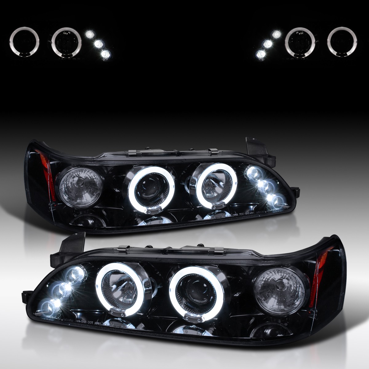 Fit 1993-1997 Toyota Corolla Black Smoke LED Halo Projector Headlights Lamps Fit 1993-1997 Toyota Corolla Black Smoke LED Halo Projector Headlights Lamps