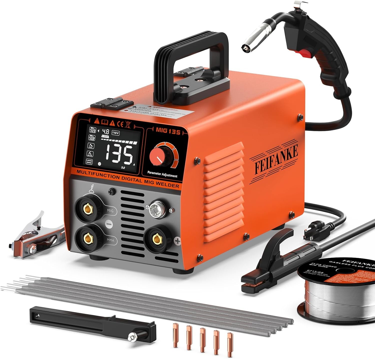 MIG Welder 135A 3IN1 MIG/ARC/Lift TIG Welding Machine 110V for Beginner, Gasless MIG Welder 135A 3IN1 MIG/ARC/Lift TIG Welding Machine 110V for Beginner, Gasless