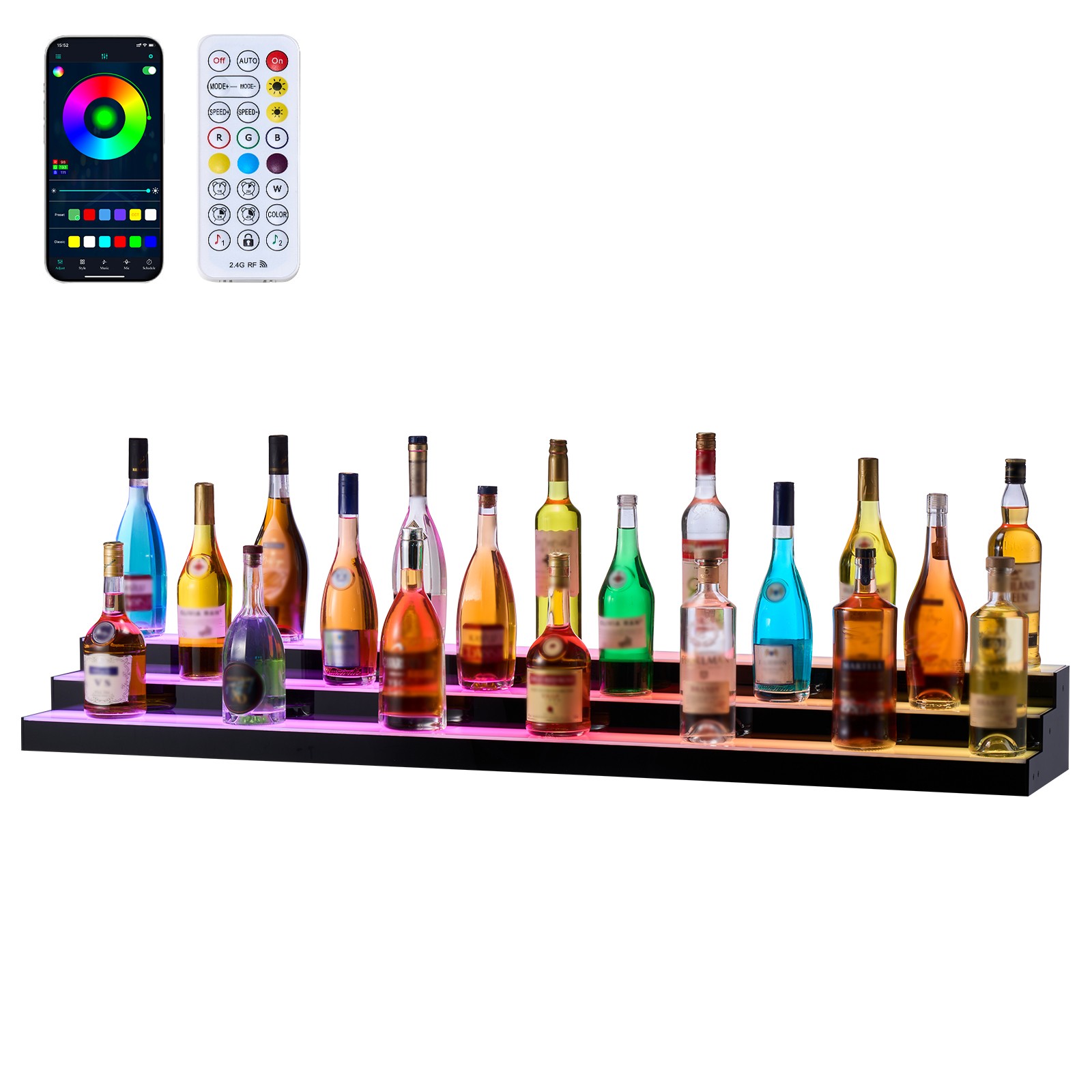 Uimoso LED Illuminated Liquor Bottle Display Shelf, 3-Tier, 60-inch Acrylic