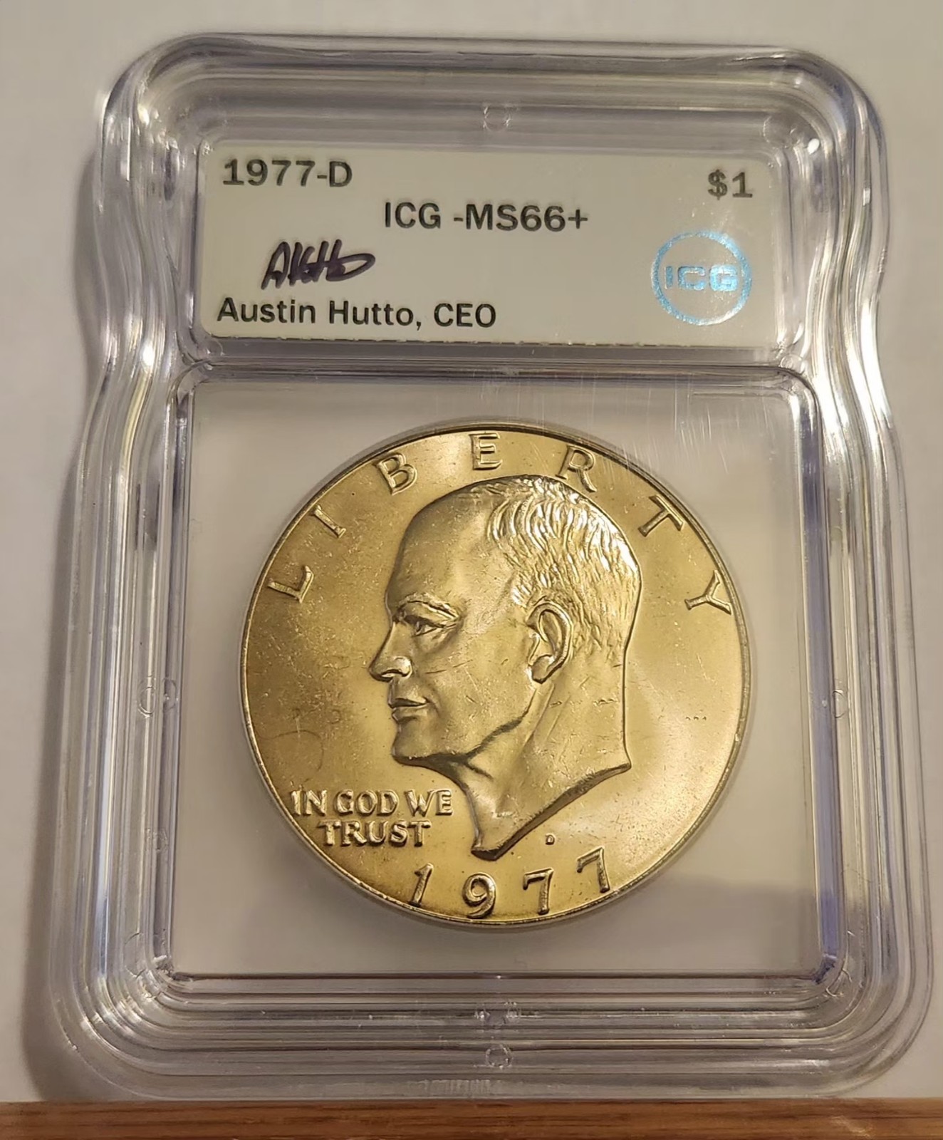 1977-D Eisenhower Dollar $1 ICG MS66+ PLUS AUSTIN HUTTO SIGNED #2