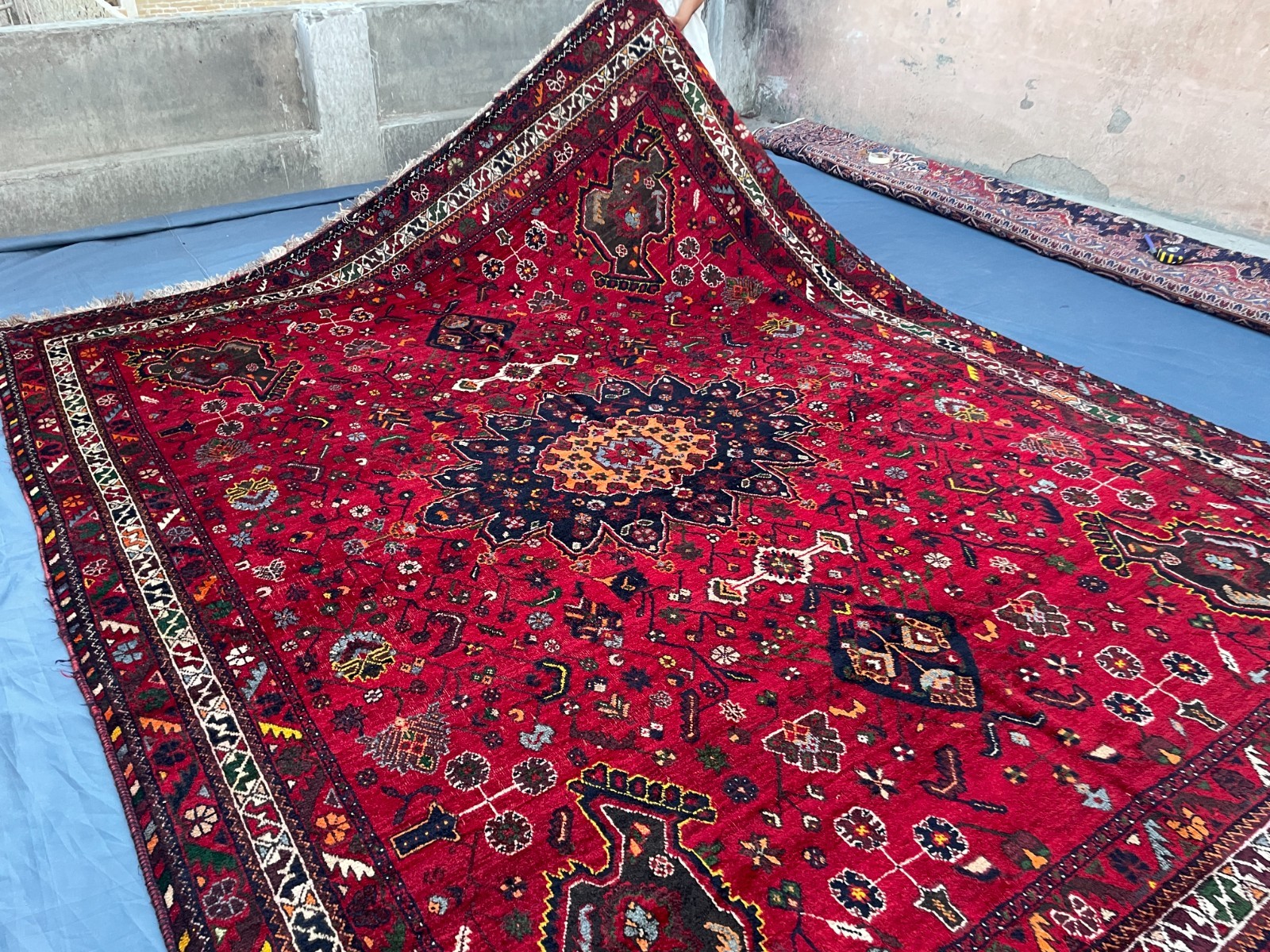 Large 9x12 Red Antique Afghan Rug, 8\'7x11\'7 Hand Knotted Tribal Medallion Carpet