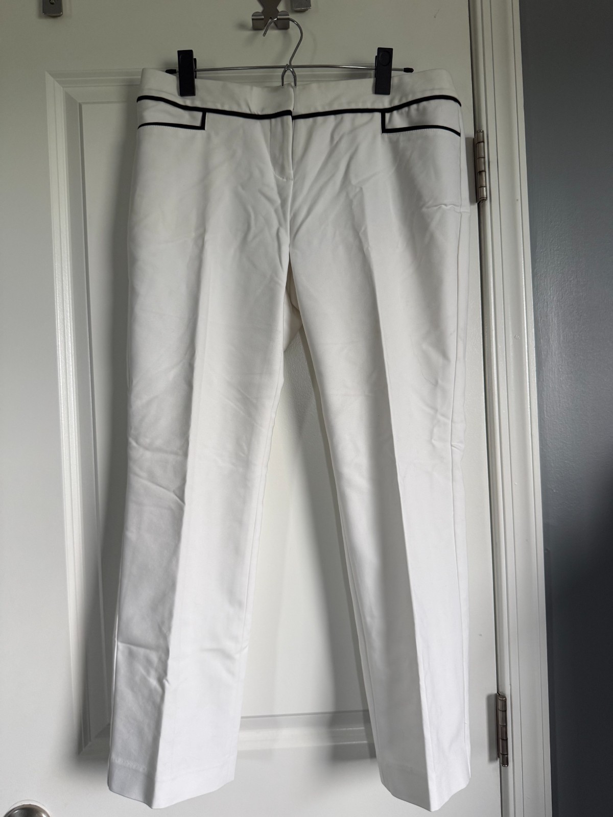 Express Columnist Pants White Black Contrast Piping Trim Dress Trousers Size 8S 