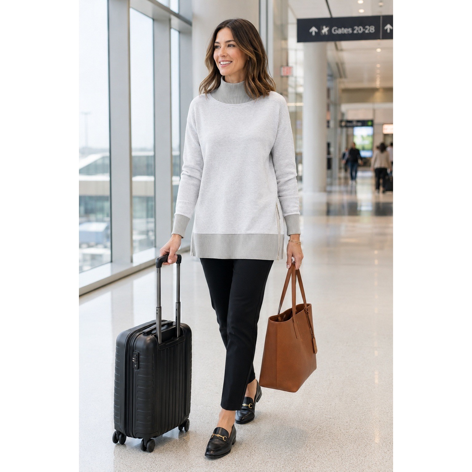 NWT Talbots Travel Capsules AirKnit Turtleneck Tunic Sweater Gray L