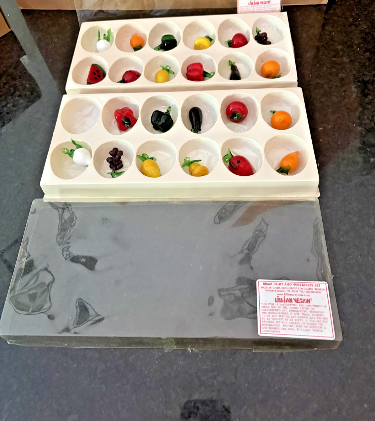 2 Vintage Lillian Vernon Fruit & Vegetable Set #8864 Hand Painted 1 missing one 2 Vintage Lillian Vernon Fruit & Vegetable Set #8864 Hand Painted 1 missing one