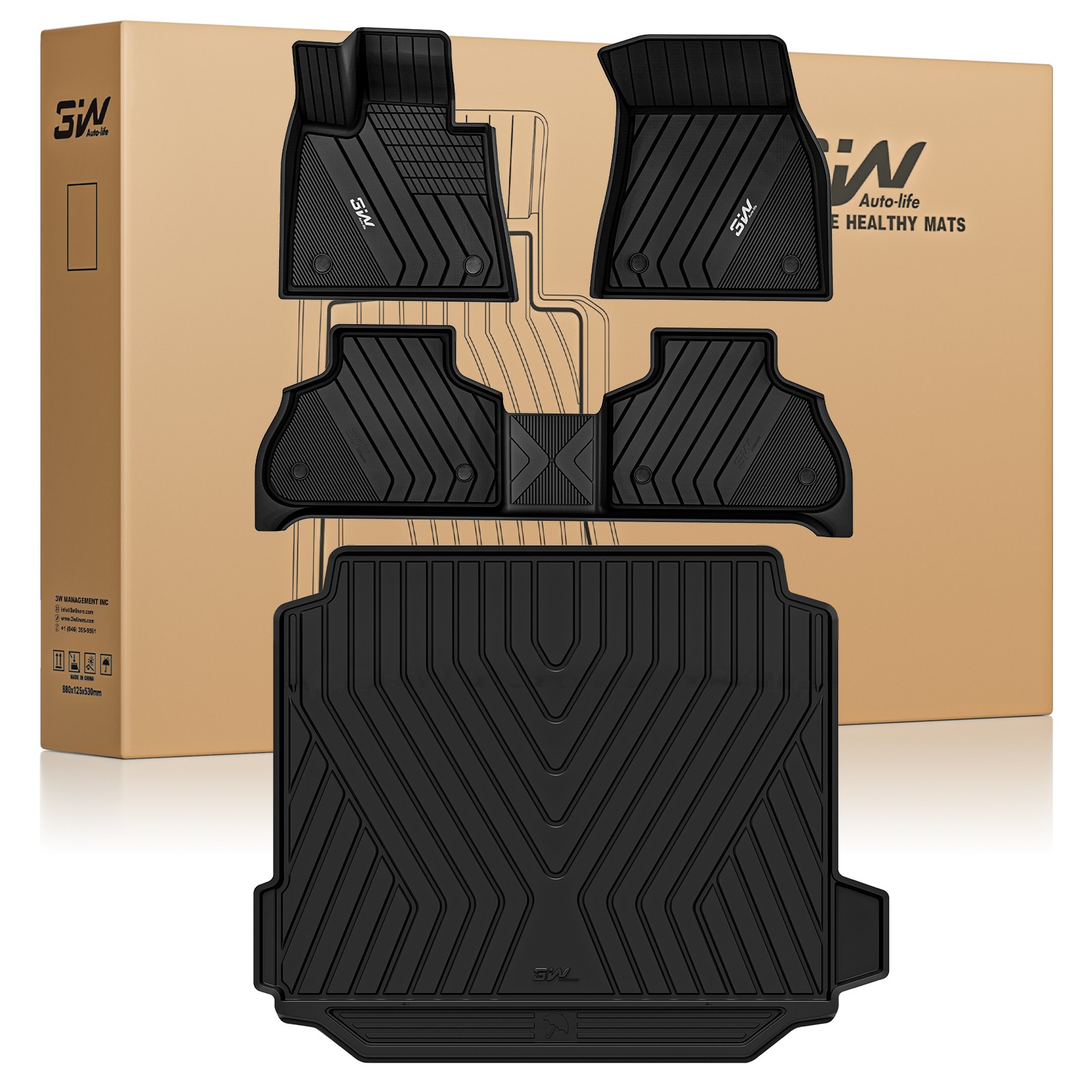 3W TPE Floor Mats & Cargo Liner for BMW X5 2019-2026 TPE All Weather Full Set