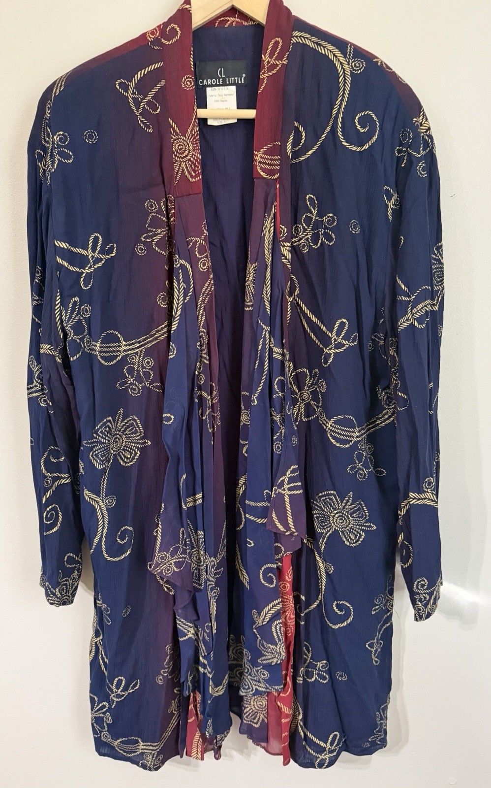 Vintage Carole Little Floral Blue Maroon Open Long Duster Jacket Artsy Boho 12 Vintage Carole Little Floral Blue Maroon Open Long Duster Jacket Artsy Boho 12