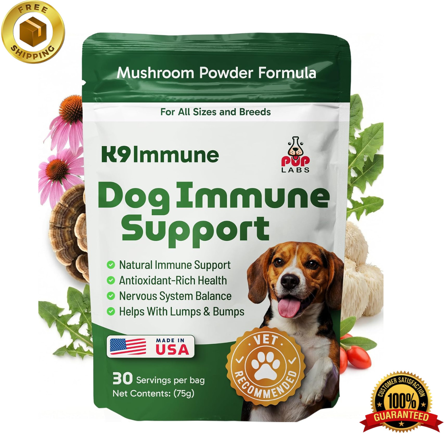 Pup Labs K9 Immune – All-Natural Mushroom Powder for Dogs - 30 Servings