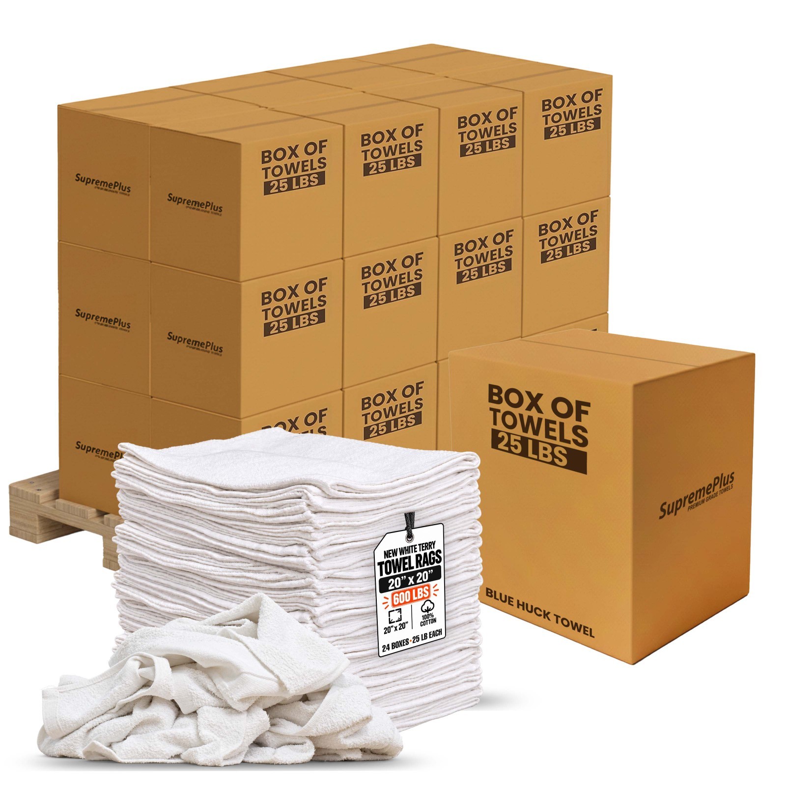 Bulk New Terry Cloth Cleaning Rags - 600 LB Pallet 24x25 LB Boxes Shop Towels