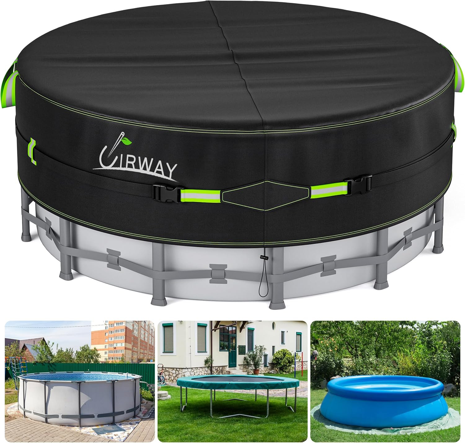18 Ft round Pool Cover with Reflective Strips, Swimming Pool Cover for above Gro