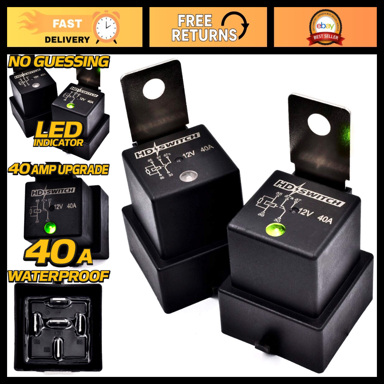 2-Pack Waterproof 12V Relay with LED Indicator, 40A Heavy Duty Switch, Automotiv