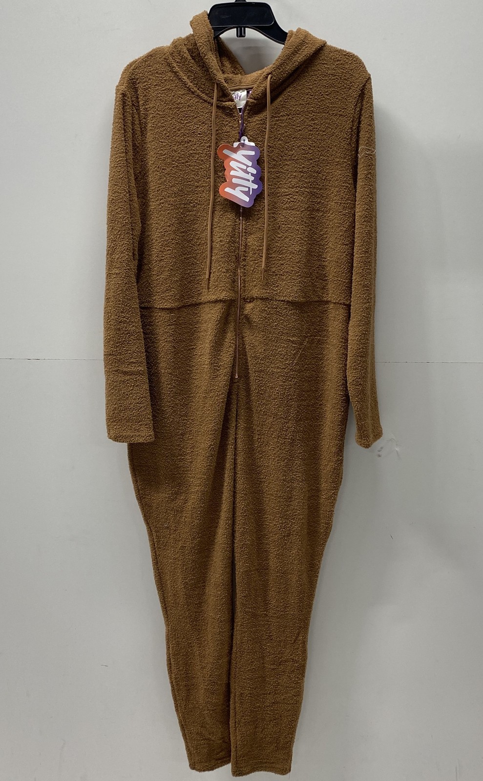 Yitty Women\'s Pet Me Heart Pocket Jumpsuit Caramel Sherpa Fleece NWT Sz 2X