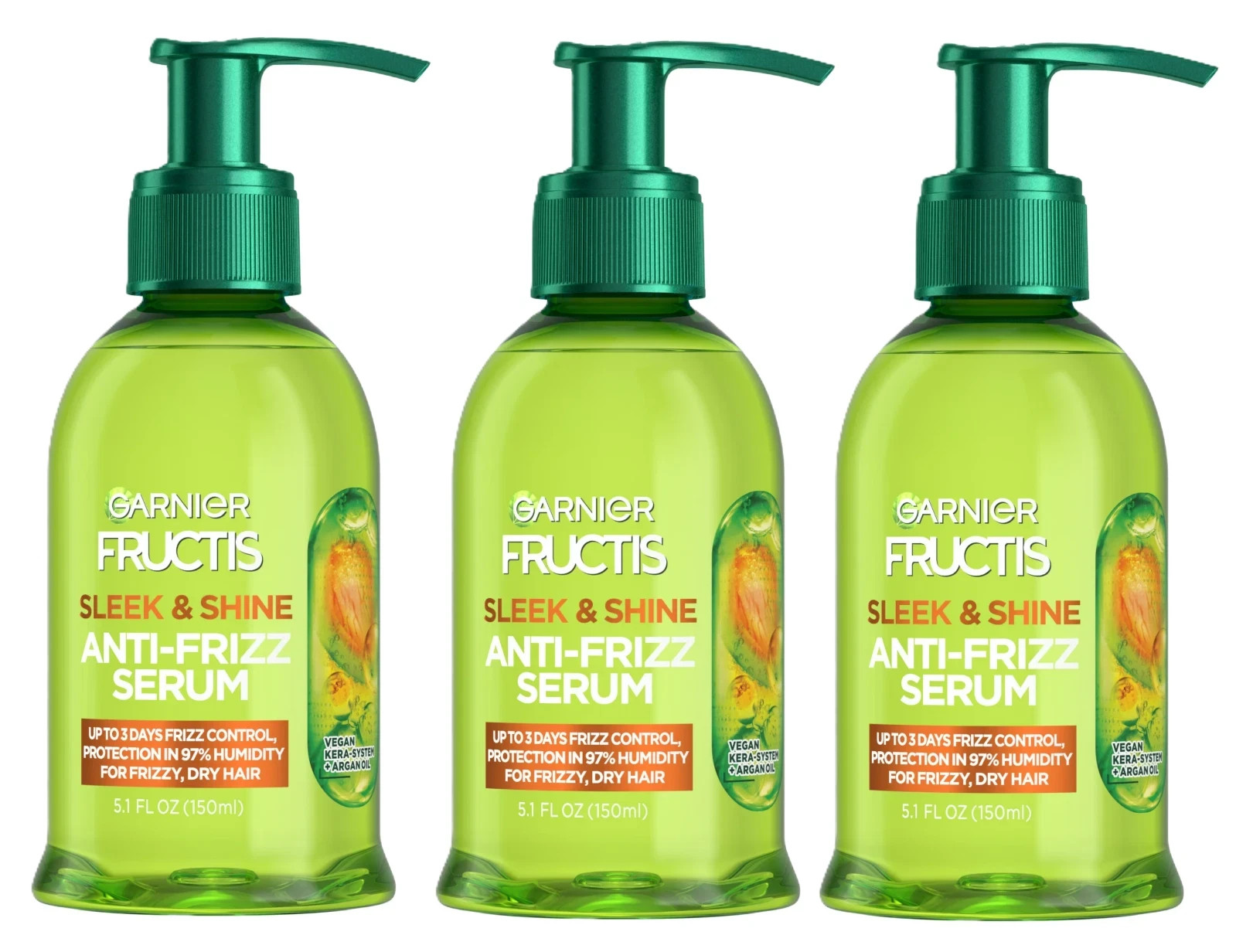 3x Garnier Fructis Frizz Control Hair Serum with Kera System Argan Oil 5.1 fl oz