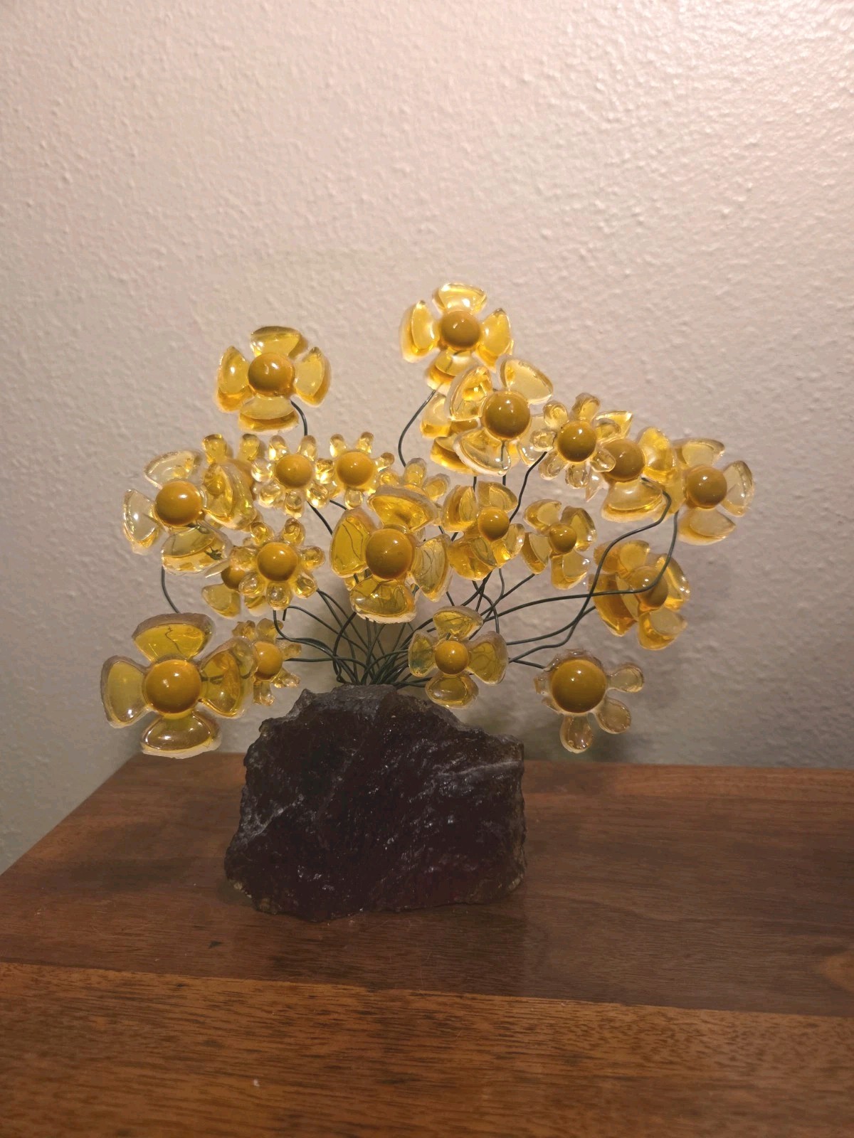 1970s Vintage Brown And Yellow Lucite Flowers Power MCM 