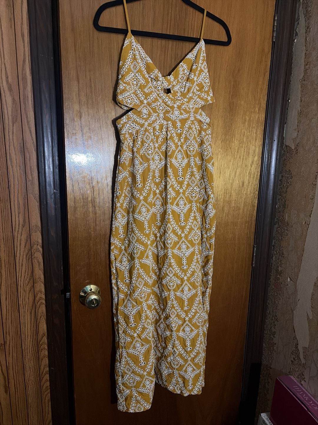 Zara Eyelet Embroidered Cutout Midi Dress Size S Mustard Yellow Zara Eyelet Embroidered Cutout Midi Dress Size S Mustard Yellow