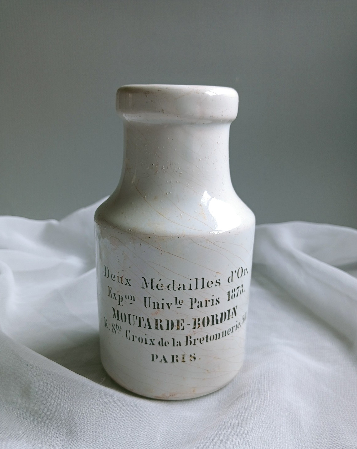 Antique Stoneware French Mustard Pot MOUTARDE BORDIN VGC No Cracks or Chips