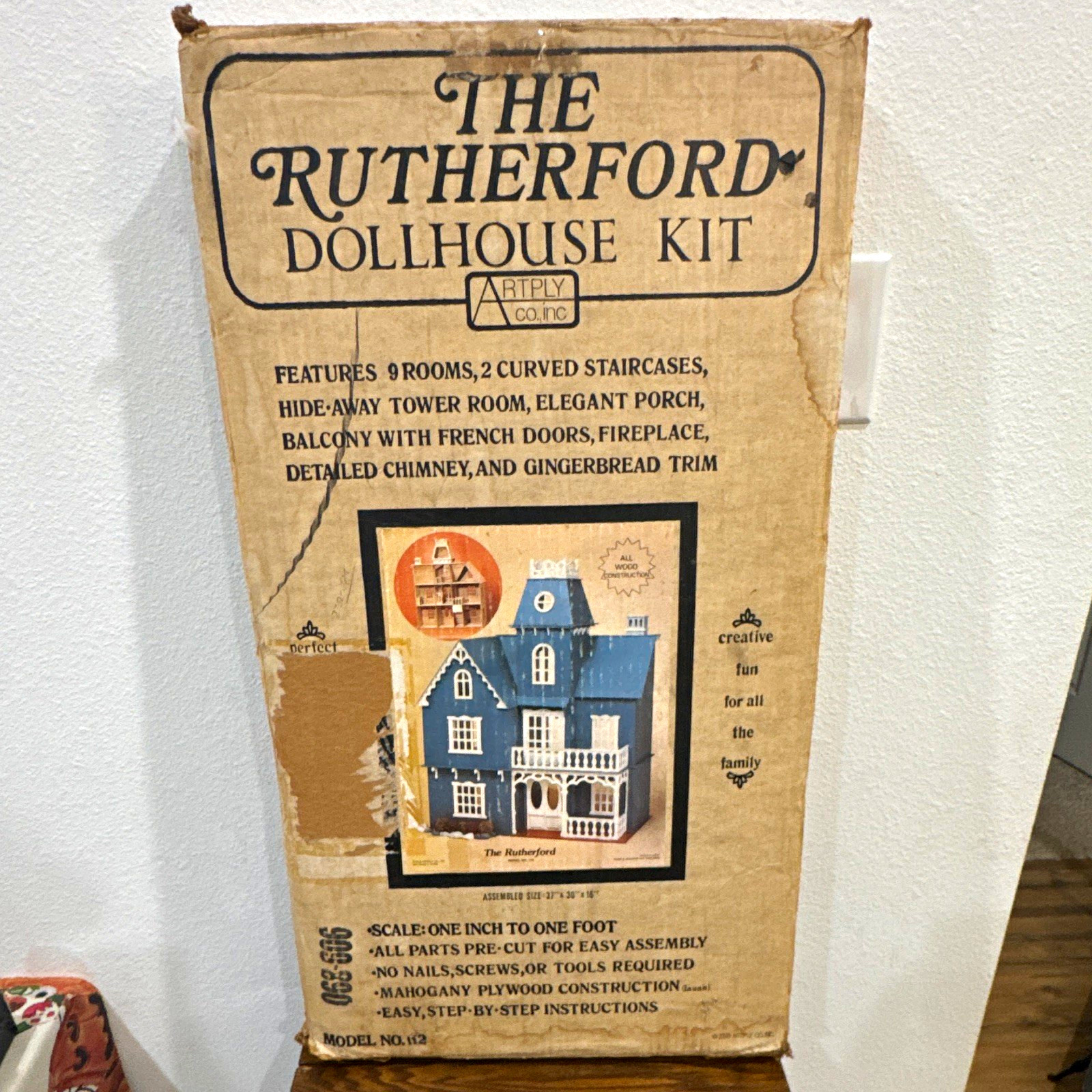 Vintage 1978 Artply The Rutherford Dollhouse Kit Model 112 All Wood 1:12 Scale