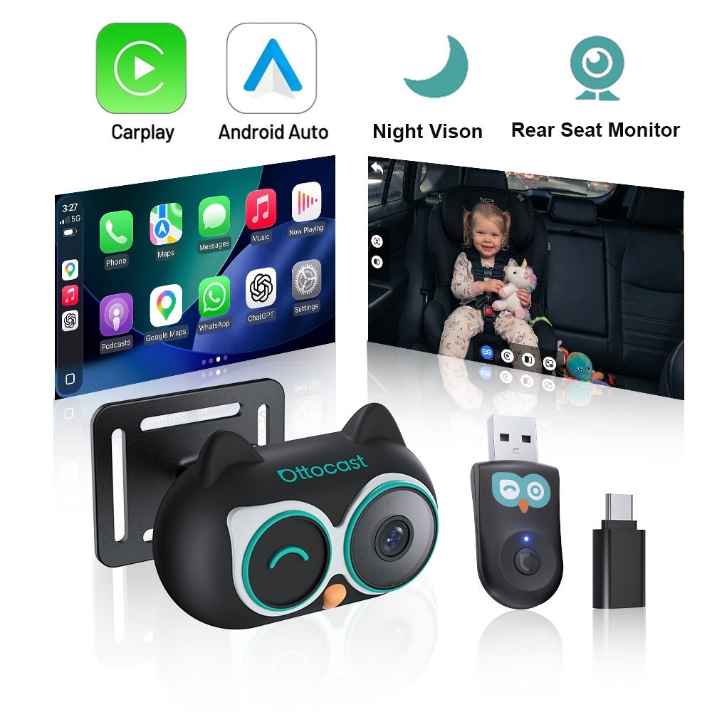Ottocast Cabin Care Wireless CarPlay Adapter Baby Camera Night Vision 1080P HD