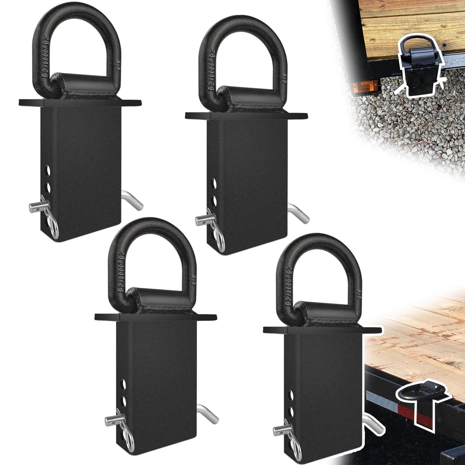VONLX Stake Pocket D Rings 4Pcs 18000lbs D Rings, Black 