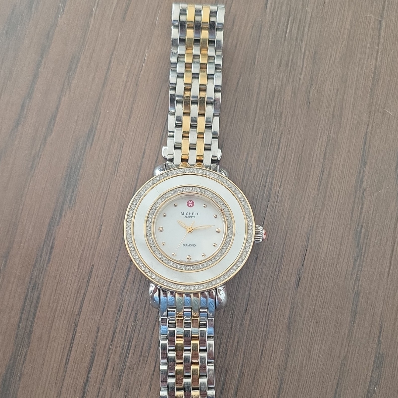 MICHELE Cloette Diamond Two-Tone SS Quartz Swiss Sapphire 34mm 50m Women