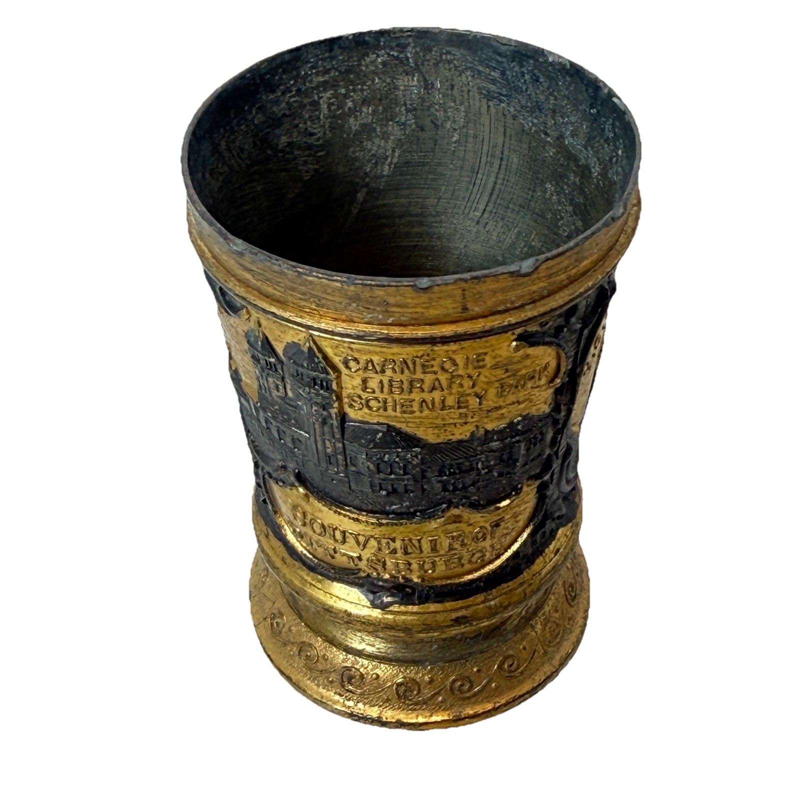 Vintage Antique SOUVENIR OF PITTSBURGH PA PENNSYLVANIA Embossed Metal Cup