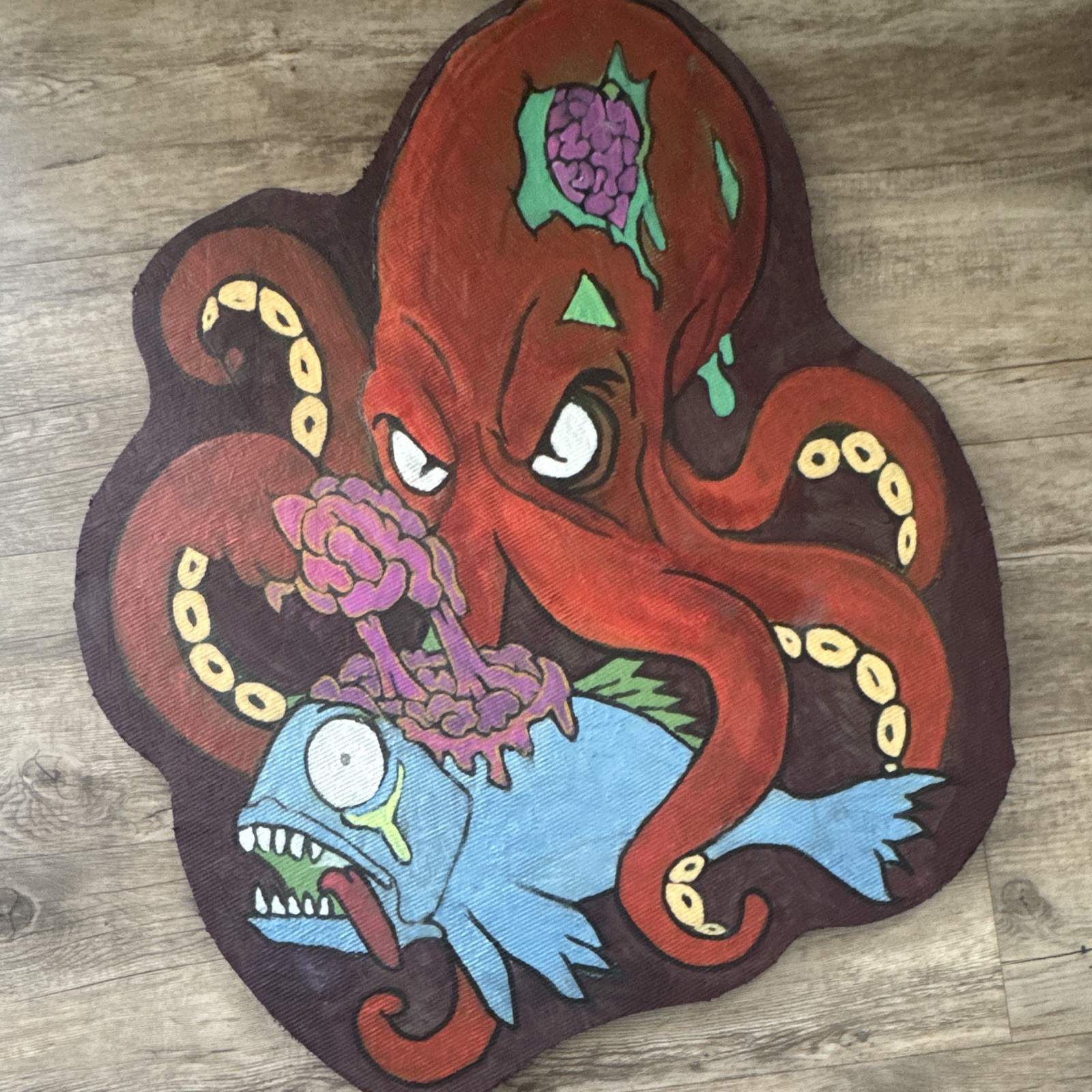 Octopus & Fish Sea Life Canvas Painting, Cartoon Illustration Art, Unframed Octopus & Fish Sea Life Canvas Painting, Cartoon Illustration Art, Unframed
