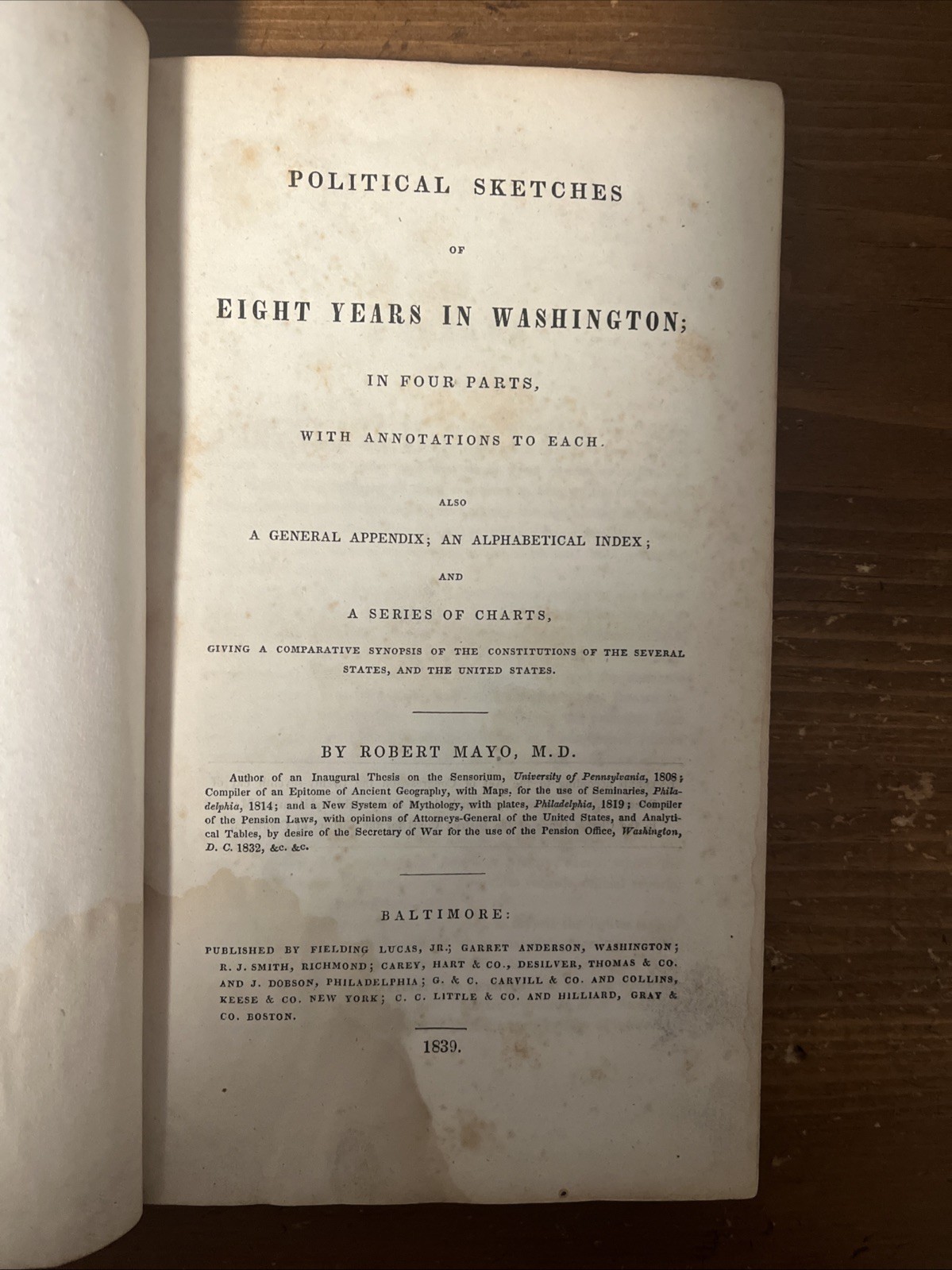 Rare 1839 Poltical Sketches Of Eight Years In Washington