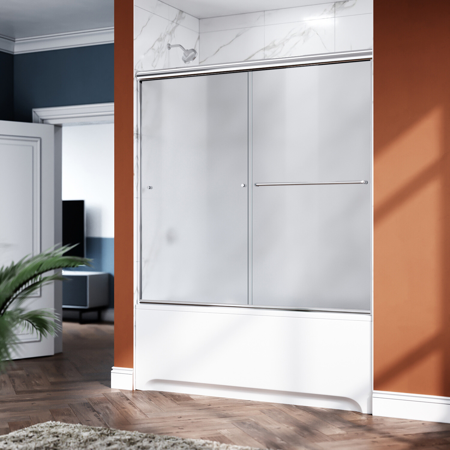 ELEGANT 60'' x 57.4'' Sliding Shower Tub Door 1/4