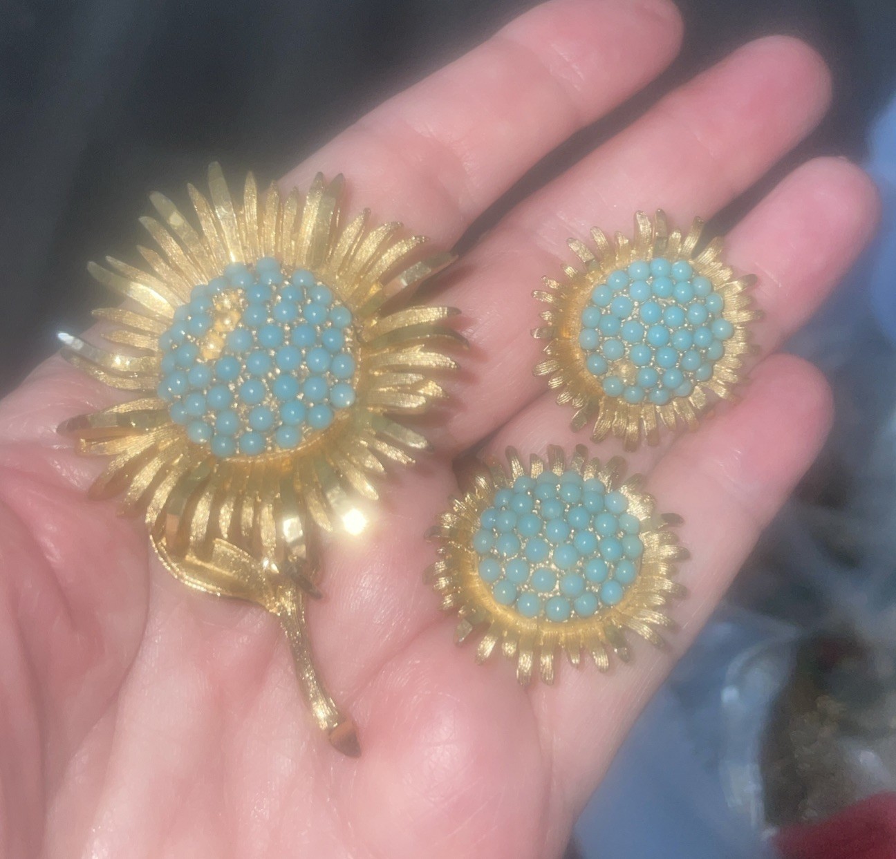 Vtg BSK Brooch And Earrings Missing Stones Estate Gift
