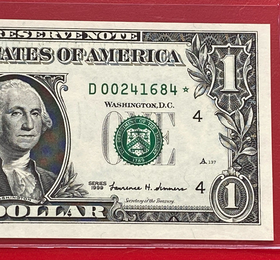 1999 STAR NOTE $1 DOLLAR BILL ( CLEVELAND D ) SCARCE - UNCIRCULATED 1999 STAR NOTE $1 DOLLAR BILL ( CLEVELAND D ) SCARCE - UNCIRCULATED