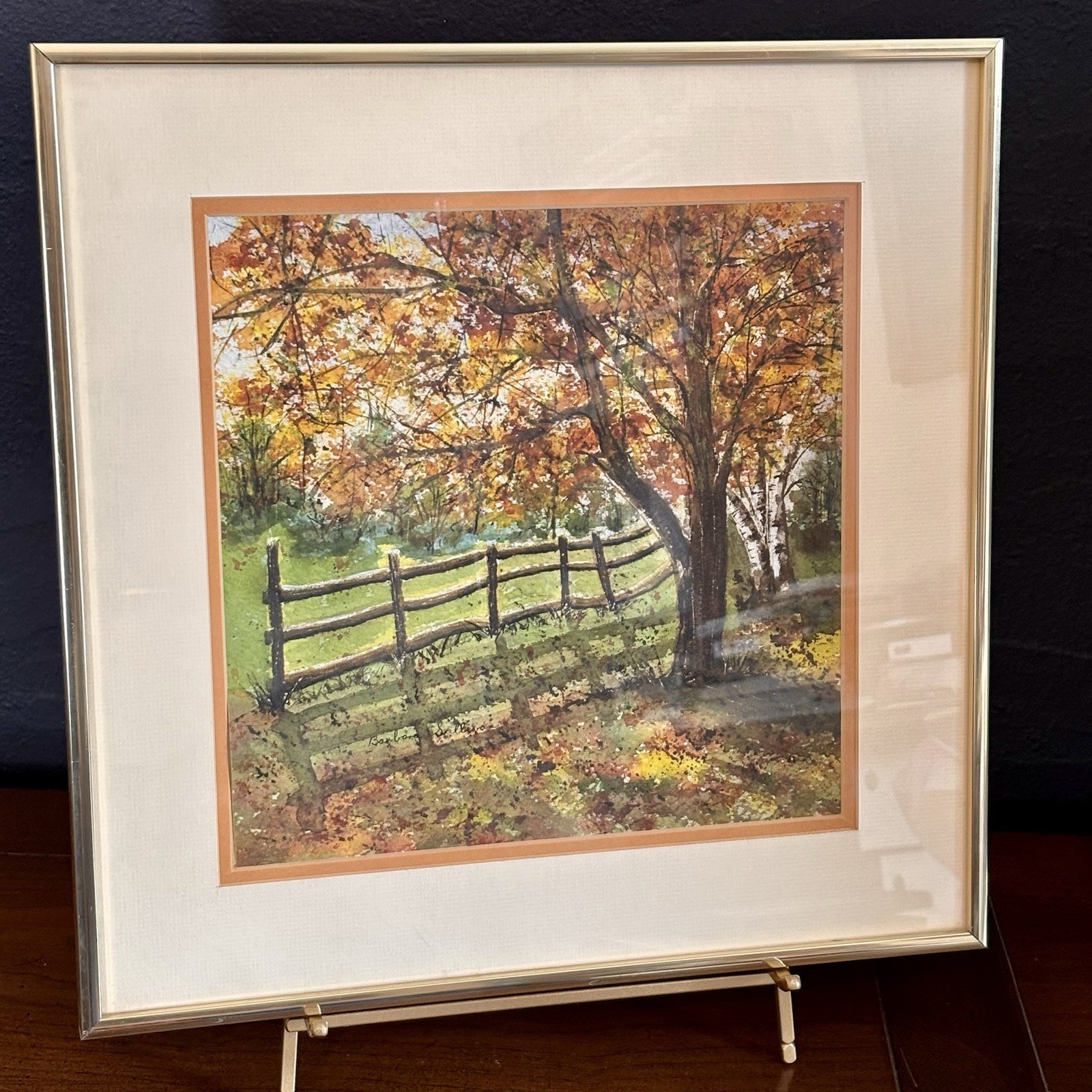 Vtg Barbara Sullivan Original Watercolor Painting Autumn Landscape Signed 15x15