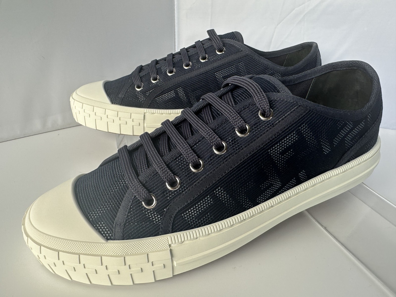 New Fendi Men\'s Sneakers Tennis Shoes Domino Size 10 Blue Logo
