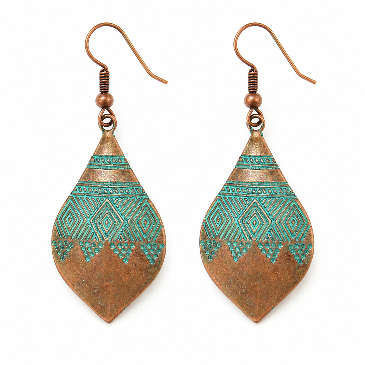 Turquoise Patina Copper Tone Dangle Earrings for Women Boho Tribal Western Gift