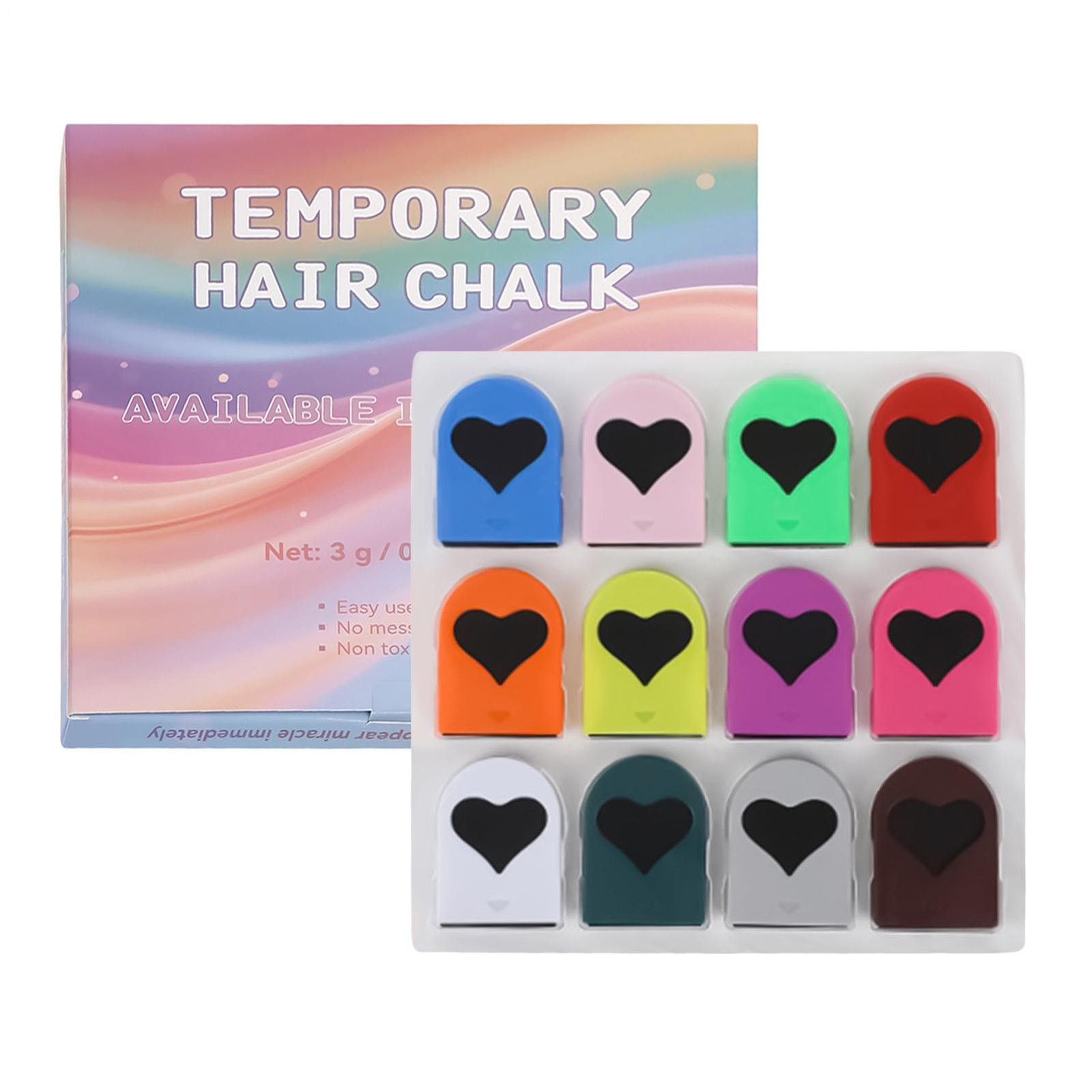 12-Color Washable Temporary Hair Chalk Styling Applicator Set For Girls