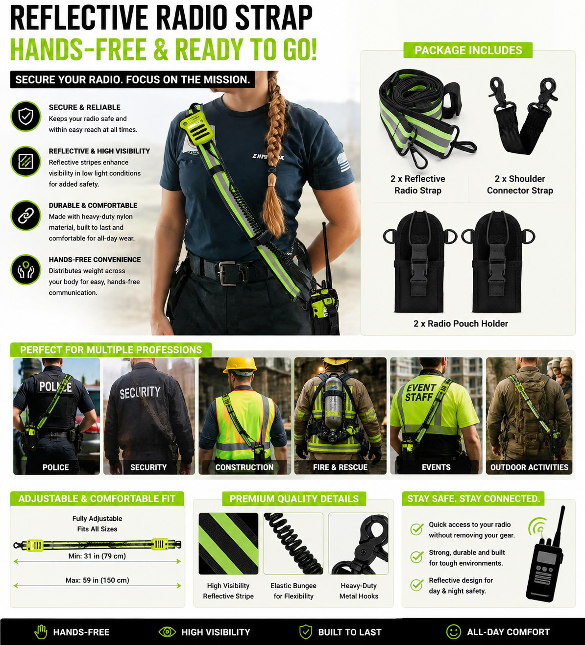 2 Pack Firefighter Radio Strap | Holster, Anti-Sway, Reflective Adjustable Shoul 2 Pack Firefighter Radio Strap | Holster, Anti-Sway, Reflective Adjustable Shoul