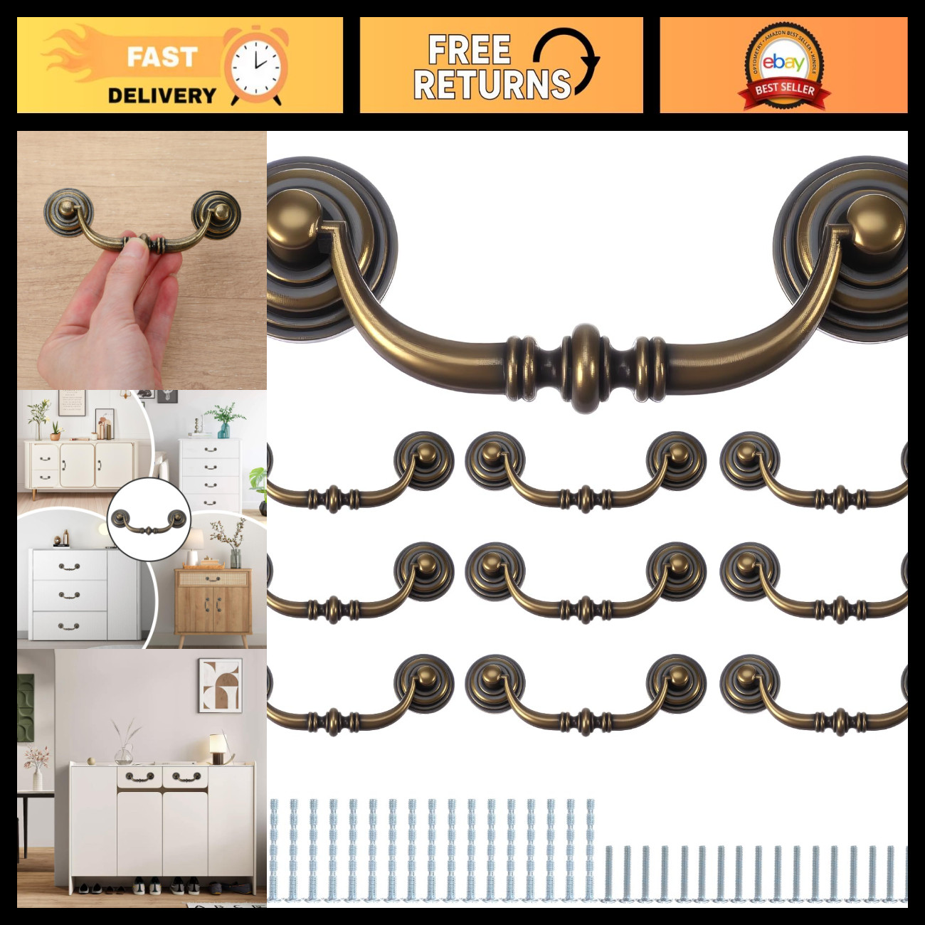 10 PCS Antique Drop Bail Drawer Pulls, 3.5\