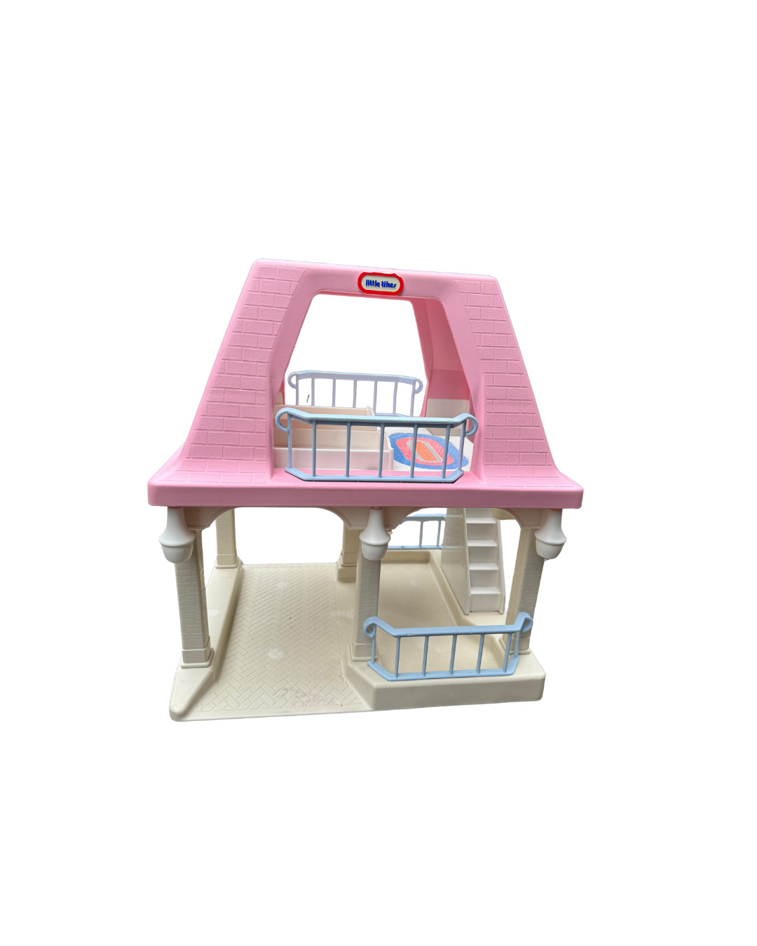 Vintage 1990 Little Tikes Grandma’s Cottage Dollhouse – Pink Roof Blue Railings