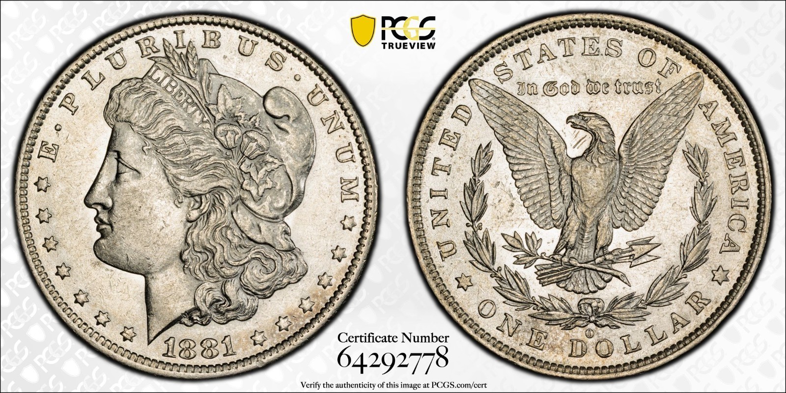 1881-O PCGS AU50 Morgan Silver Dollar with Gold Shield