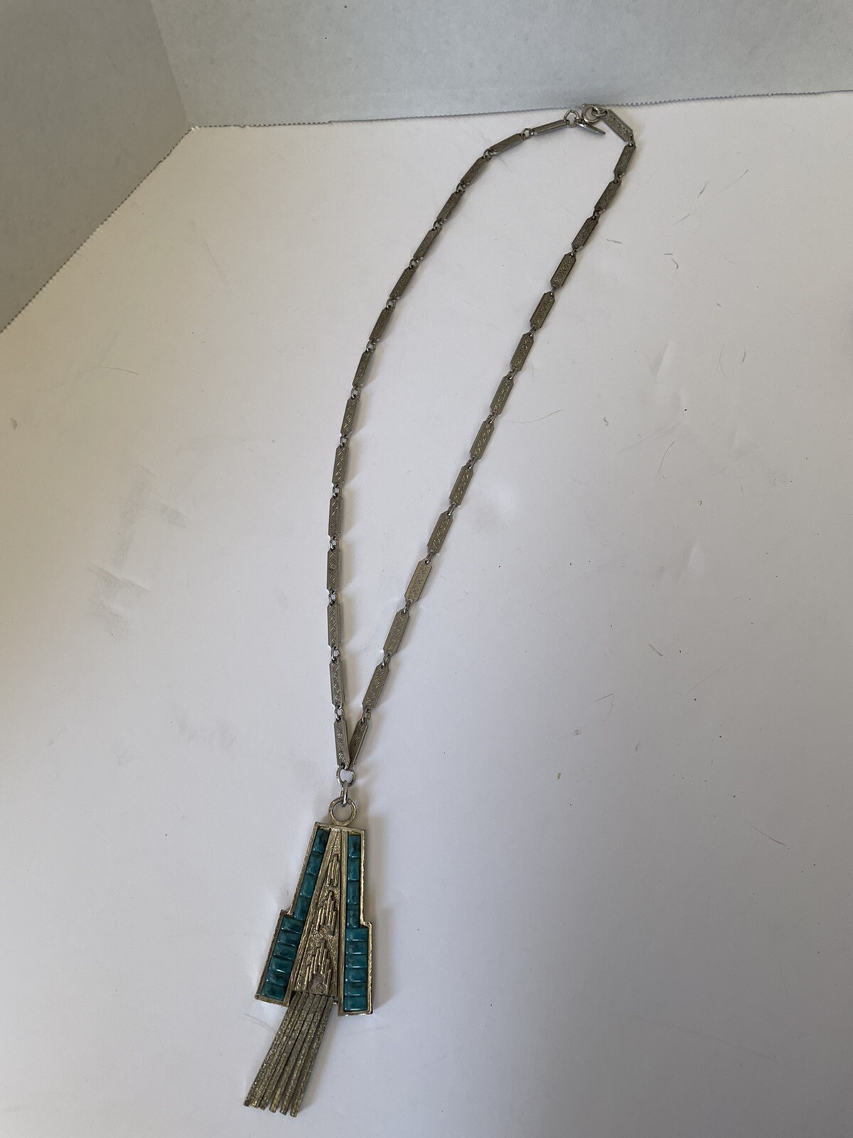 VINTAGE 1930\'S WHITING & DAVIS SILVER TURQUOISE FRINGE NECKLACE Southwestern VINTAGE 1930\'S WHITING & DAVIS SILVER TURQUOISE FRINGE NECKLACE Southwestern
