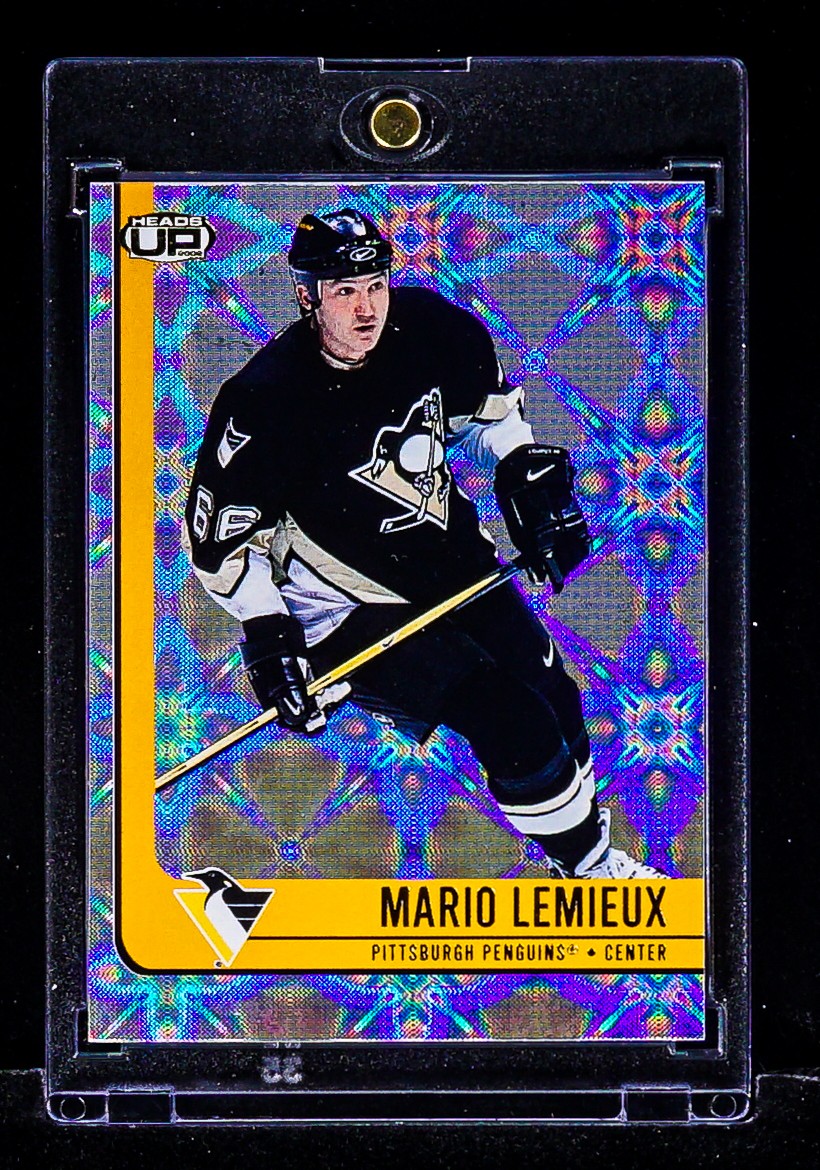 Mario Lemieux DIAMOND HOLO FOIL HEADS UP CARD PENGUINS HOF