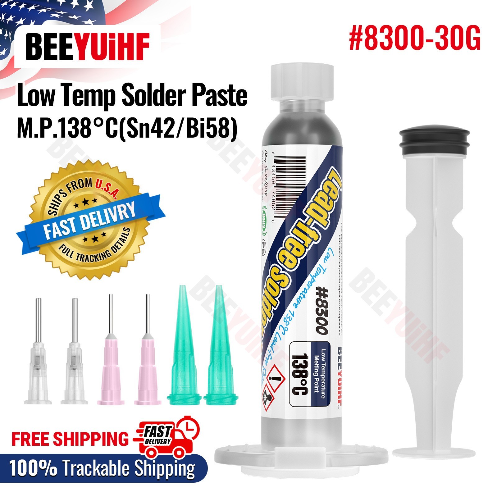 BEEYUIHF 30g Lead Free Soldering Paste Sn42 Bi58 (T3) 138℃ Melting Point BEEYUIHF 30g Lead Free Soldering Paste Sn42 Bi58 (T3) 138℃ Melting Point