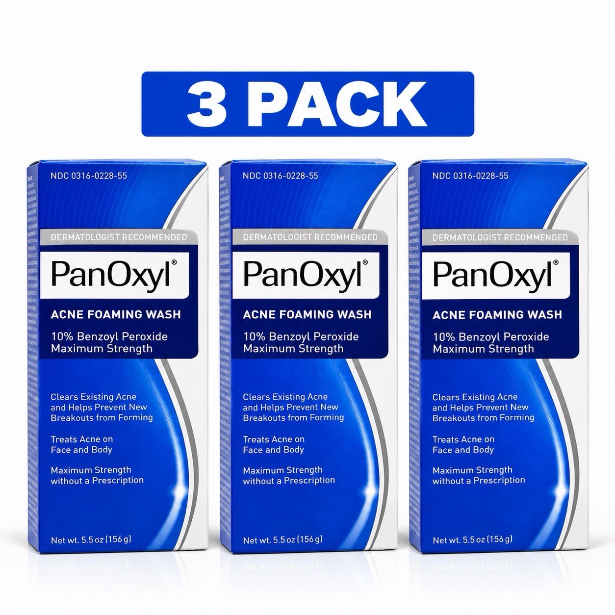 3 PACK PanOxyl Acne Foaming Wash Benzoyl Peroxide 10%  Antimicrobial, 5.5 Oz